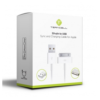 USB kabel Teracell Plus iPhone 4 2A beli 1.2m