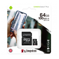 Micro SD kartica Kingston 64GB, Canvas Select Plus, Class 10 UHS-I U1 V10 A1, Read up to 100MB/ s, w/ SD adapter