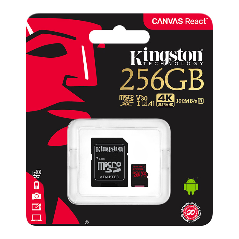 Micro SD kartica Kingston Canvas React 256GB Class 10 4K UHD + Adapter