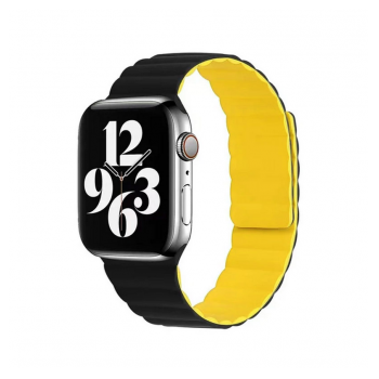 Silikonska narukvica za Apple Watch sa magnetom crno zuta 42/ 44/ 45/ 49 mm