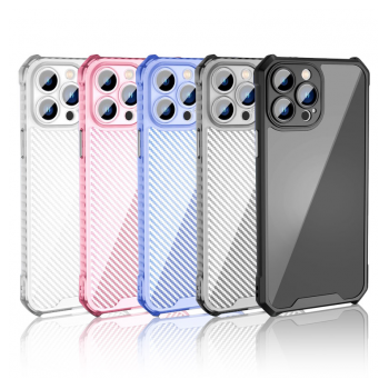 Maska Carbon shield iPhone 14 pink