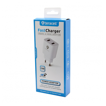 Kucni punjac Teracell TC-08 2USB 5V 2.4A 12W iPhone Lightning kabel beli