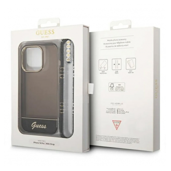 Maska Guess za iPhone 14 Pro hardcase Translucent Pearl Strap crna