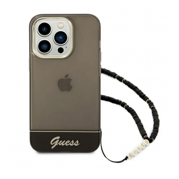Maska Guess za iPhone 14 Pro hardcase Translucent Pearl Strap crna