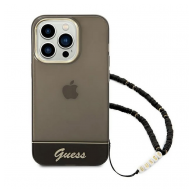 Maska Guess za iPhone 14 Pro hardcase Translucent Pearl Strap crna