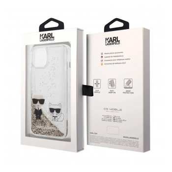 Maska Karl Lagerfeld Hc Liquid Glitter Karl&Choupette za iPhone 14 Plus zlatna