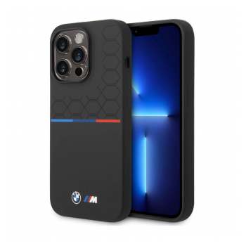 Maska BMW M Liquid Silicone Tricolor za iPhone 14 Pro Max crna