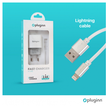 Kucni punjac Pluginn PI-D48, 5V, 2.4A, 12W sa kablom USB na Lightning beli