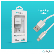 Kucni punjac Pluginn PI-D48, 5V, 2.4A, 12W sa kablom USB na Lightning beli