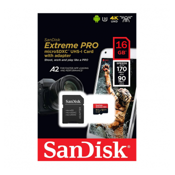 Micro SD SanDisk SDHC Extreme Pro 16GB 4K 170MB/s Class 10 sa adapterom CN