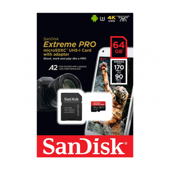Micro SD SanDisk SDHC Extreme Pro 64GB 4K 170MB/s Class 10 sa adapterom CN