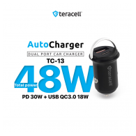 Auto punjac Teracell Evolution TC-13 PD 30W + USB QC3.0 18W, 48W (total) sa Lightning kablom crni
