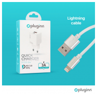 Kucni punjac Pluginn PI-D73-33w, QC3.0 PD3.0, PPS, USB-PD 20W+33W, 53W (total) sa kablom USB na iPhone Lightning beli