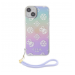 Maska Guess Hc PC TPU Iridescent Glitter Pattern Peony Cordstrap za iPhone 15 ljubicasta