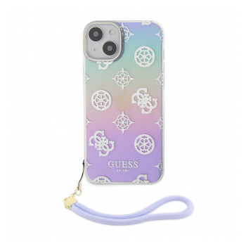 Maska Guess Hc PC TPU Iridescent Glitter Pattern Peony Cordstrap za iPhone 15 ljubicasta
