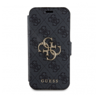 Maska Guess Bk Pu leather 4G Metal Logo za iPhone 15 siva