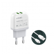 Kucni punjac LDNIO A2219 2xUSB 5V 2.4A 12W sa kablom USB na Type-C beli