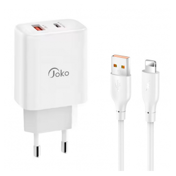 Kucni punjac KONFULON Joko JK87 PD 30W/ USB Q.30W sa iPhone Lightning kablom beli 1m