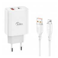 Kucni punjac KONFULON Joko JK87 PD 30W/ USB Q.30W sa kablom USB na iPhone Lightning beli 1m