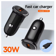 Auto punjac LDNIO C105, QC3.0, 30W USB Lightning crni 1m