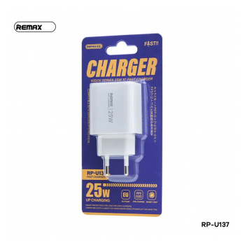 Kucni punjac Remax Kiddy RP-U137 25W Fast Charger UE beli