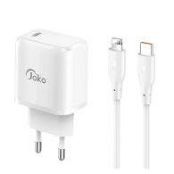 Kucni punjac KONFULON Joko JK91+DC66 PD 20W sa kablom Type-C na iPhone Lightning beli 1m