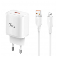 Kucni punjac KONFULON Joko JK90+DC64 PD 20W sa kablom USB na iPhone Lightning beli 1m