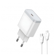 Kucni punjac LDNIO Q122 PPS PD,27W sa kablom Type-C na iPhone lightning kabel beli