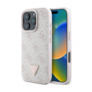 Maska Guess Leather 4G Triangle Strass MagSafe za iPhone 16 Pro pink