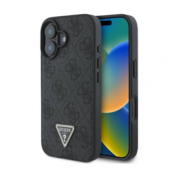 Maska Guess Leather 4G Triangle Strass MagSafe za iPhone 16 crna