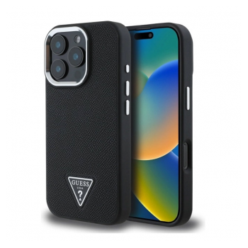 Maska Guess hardcase Grained Triangle MagSafe za iPhone 16 Pro Max crna