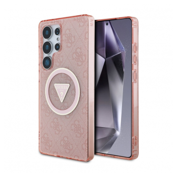 Maska Guess 4G Glitter Triangle Buttons MagSafe za Samsung Galaxy S25 Ultra/ S938B pink
