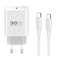 Kucni punjac KONFULON Joko C87C 30W sa kablom Type-C na Type-C beli 1m