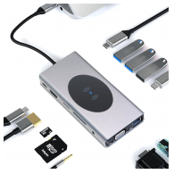 Docking station / HUB  Type-C na LAN Gb, Wireless PC, SD card, TF, Type-C, 3xUSB 3.0, 2xUSB 2.0, Audio, HDMI i VGA 13 u 1 20cm kabl