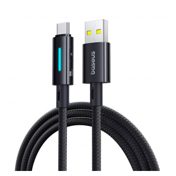 Kabel Baseus Lit Button-Control Fast Charging Data Cable USB-A na USB-C 100W 1m Cosmic Black