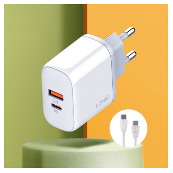 Kucni punjac LDNIO A2526C FAST CHARGING 45W/ QC4+/ QC3.0 sa kablom Type-C na Type-C beli