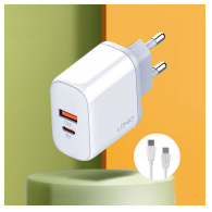 Kucni punjac LDNIO A2526C FAST CHARGING 45W/ QC4+/ QC3.0 sa kablom Type-C na Type-C beli