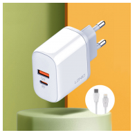 Kucni punjac LDNIO A2526C FAST CHARGING 45W/ QC4+/ QC3.0 sa kablom Type-C na lightning beli