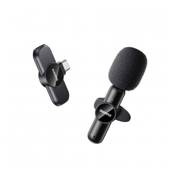 Bezicni mikrofon Lavalier Remax K09 1u1 za mobilni telefon Type-C crni