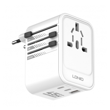 Adapter strujni travel LDNIO Z8 UK/EU/US/AU 1xUSB + 2xUSB-C 45W beli