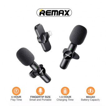 Bezicni mikrofon Lavalier Remax K10 2u1 za mobilni telefon iPhone Lightning crni