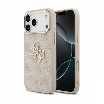 Maska Guess 4G Metal Logo Gold Frame MagSafe 17 Pro Max roze zlatna