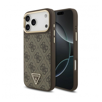 Maska Guess 4G Triangle Logo MagSafe za iPhone 17 Pro Max zlatno braon