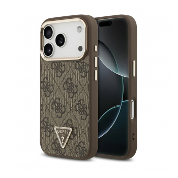 Maska Guess 4G Triangle Logo MagSafe za iPhone 17 Pro zlatno braon