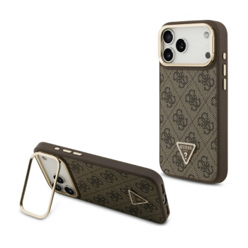 Maska Guess 4G PU Triangle Logo & Stand Camera Magsafe za iPhone 17 Pro braon