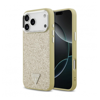 Maska Guess Glitter Triangle Logo MagSafe za iPhone 17 Pro Max zlatna