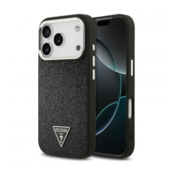 Maska Case Guess Glitter Triangle Logo MagSafe za iPhone 17 Pro crna