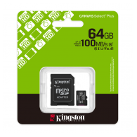 Micro SD kartica Kingston 64GB Canvas Select Plus Class 10 UHS-I U1 V10 A1 Read up to 100MB/s w/SD adapter