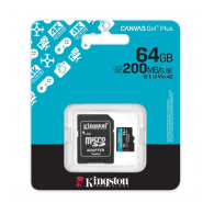 Micro SD kartica Kingston 64GB Canvas GO! Plus Class 10 UHS-I U3 V30 A2 Read up to 200MB/s for 4K and FullHD video recording w/SD adapter