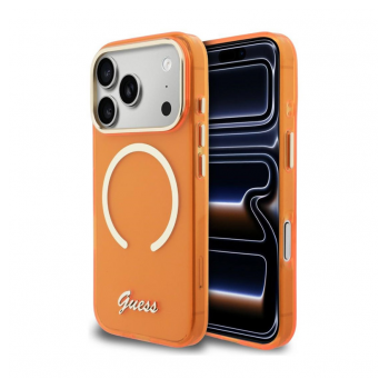 Maska Guess IML Script Metal MagSafe za iPhone 17 Pro Max narandzasta